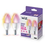 Pacco doppio 2x WiZ Smart LED E14 Candela Ghiaccio 5W 470lm | Miglior Resa Cromatica - Dimmerabile - Sostitutiva 40W