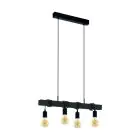 Eglo Luce Pendente Townshend Acciaio Legna Nero | IP20 - Adatto per 4x E27 